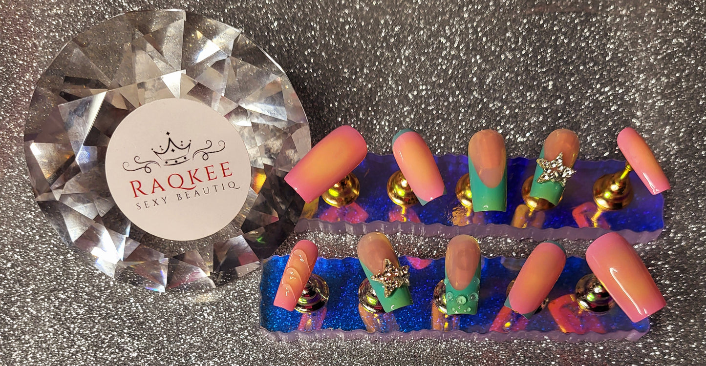 Ombre French Tips With 3D Gel Design And 3D Star Decor