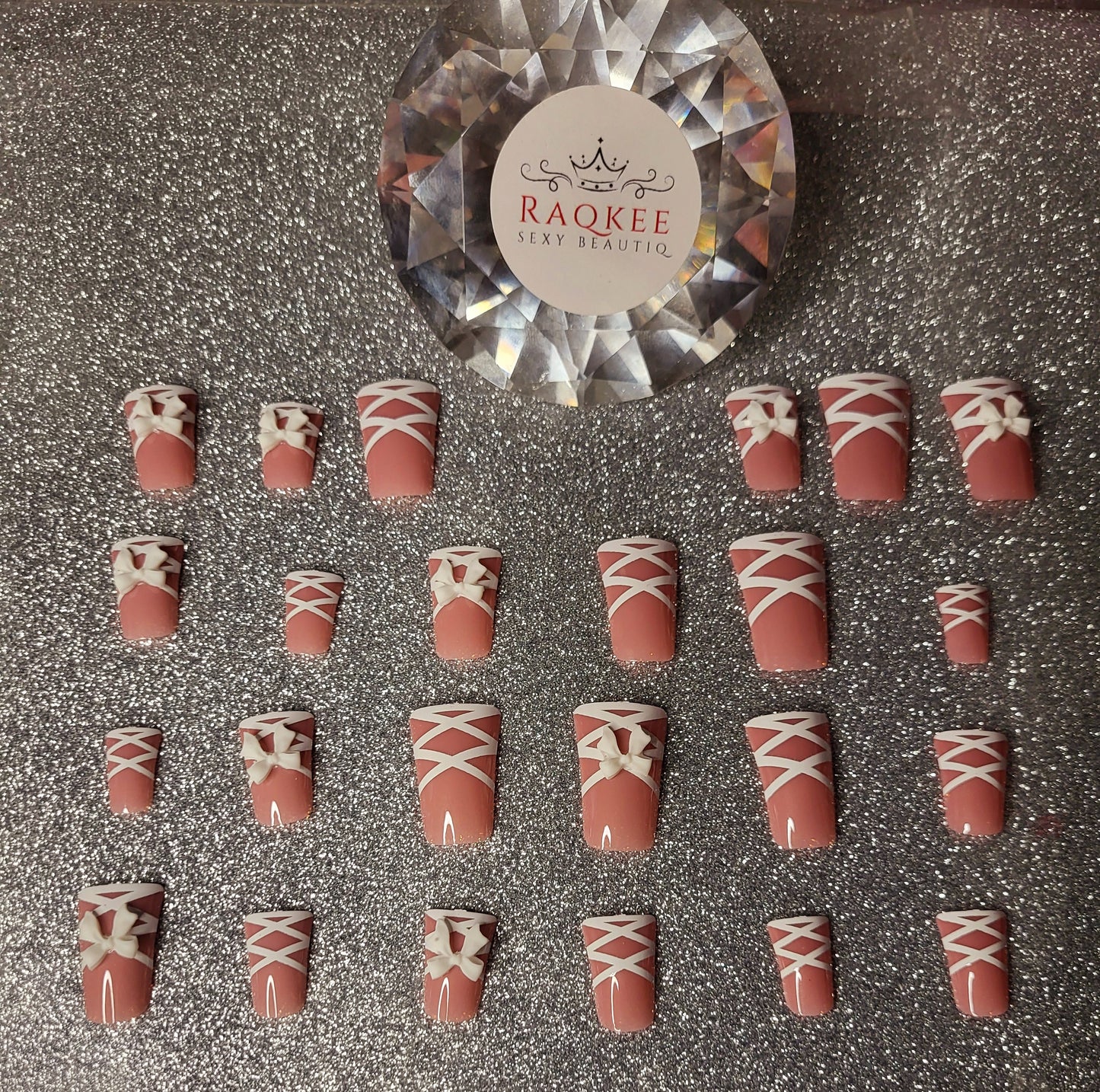 White Lace Up French Tips Press On Nails With 3D Bow