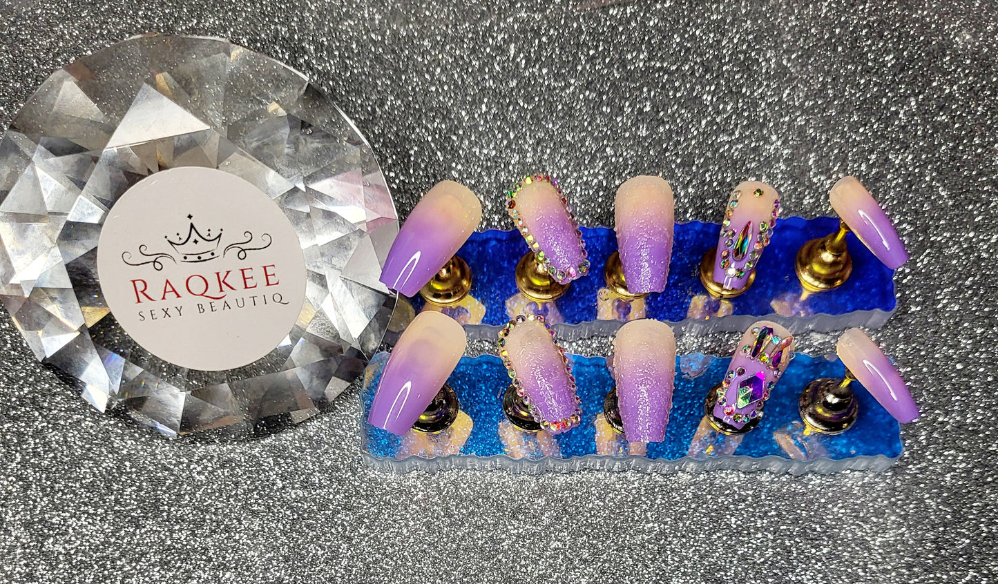 Purple Ombre Press On Nails With Rhinestones