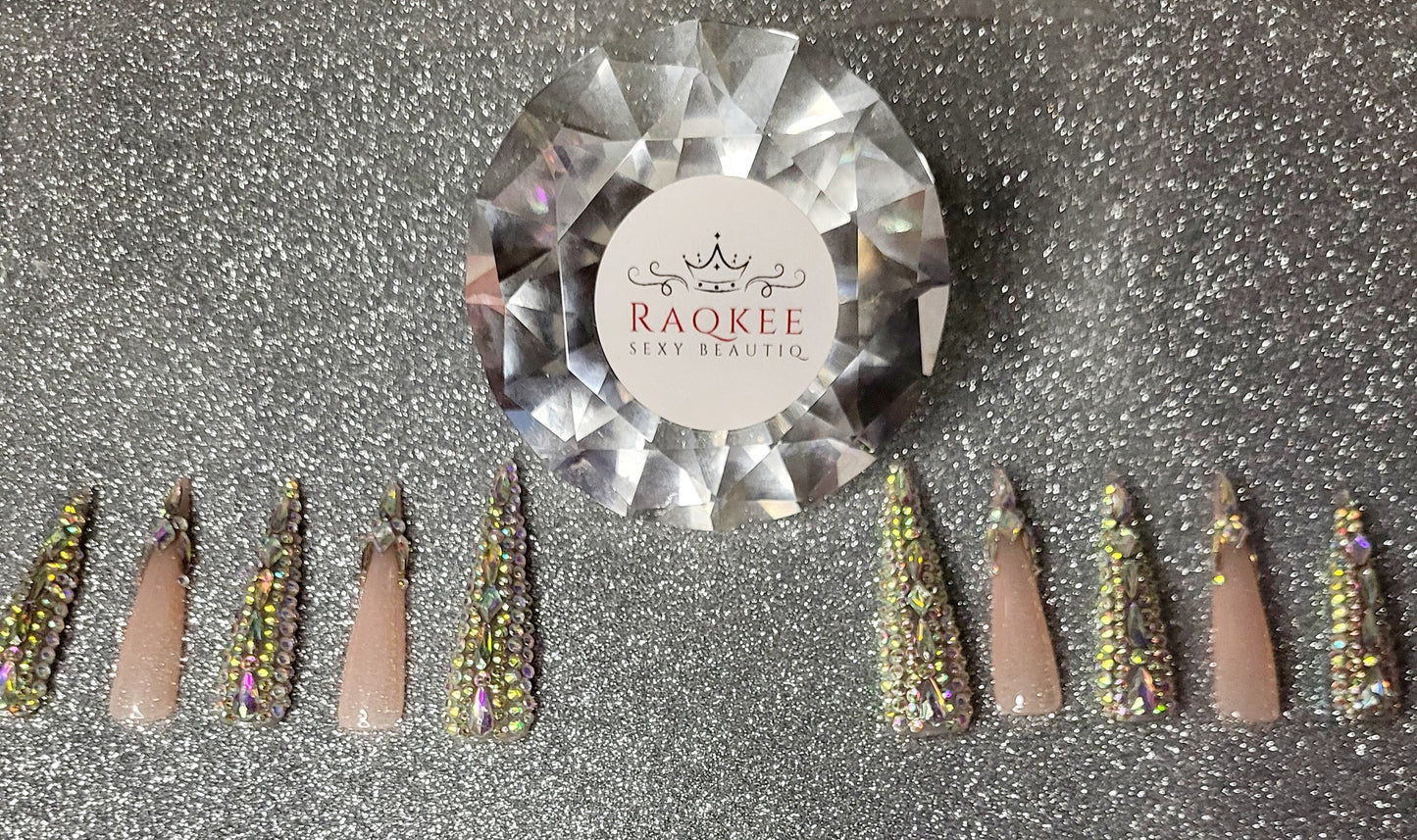 XL Full Rhinestones And Rhinestones French Tips Press On Nails