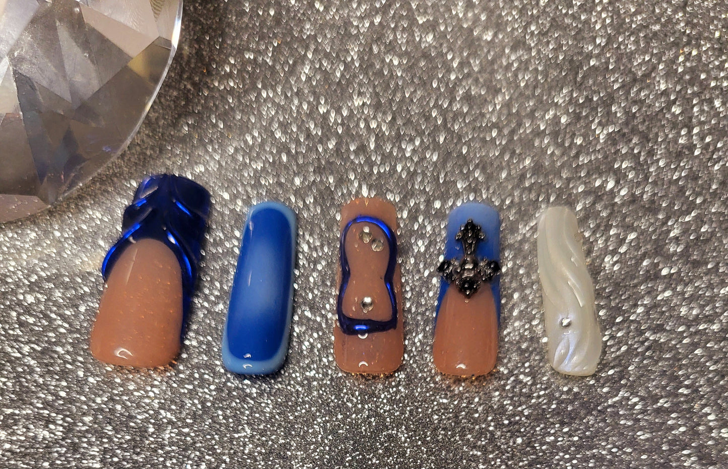 Blue Press On Nails With 3D Gel Decor