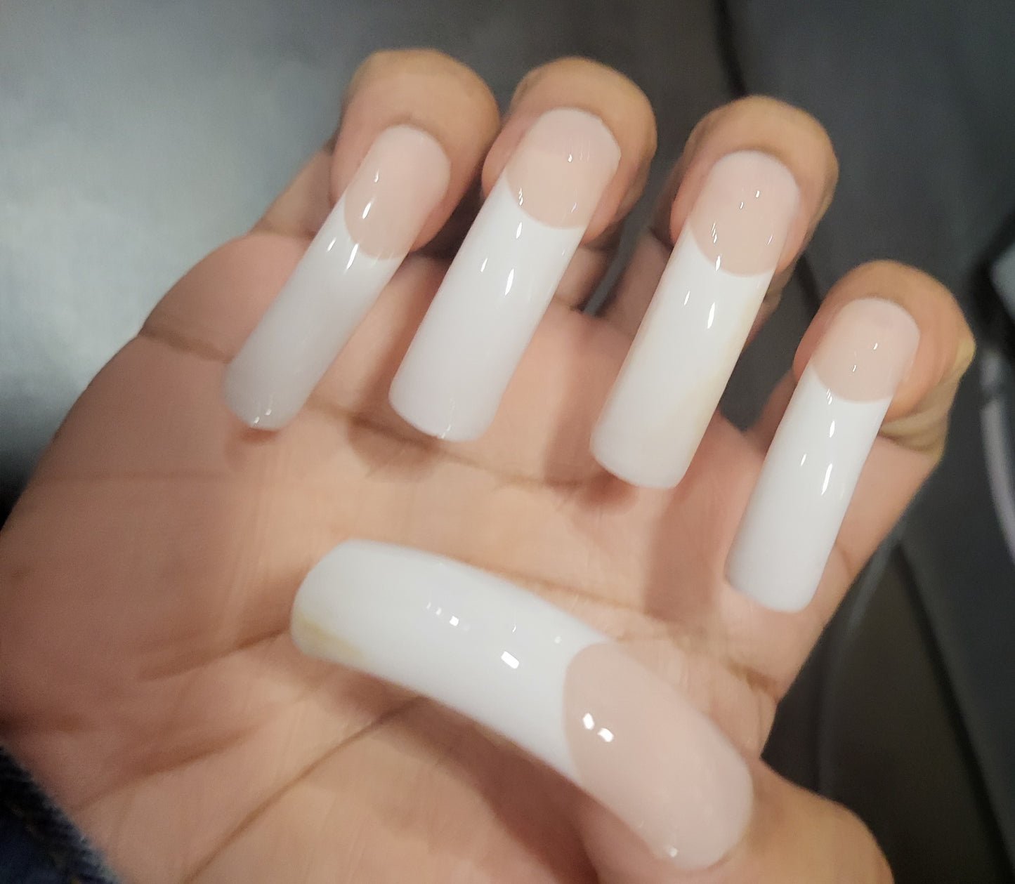 White French Tips Press On Nails With A Curve