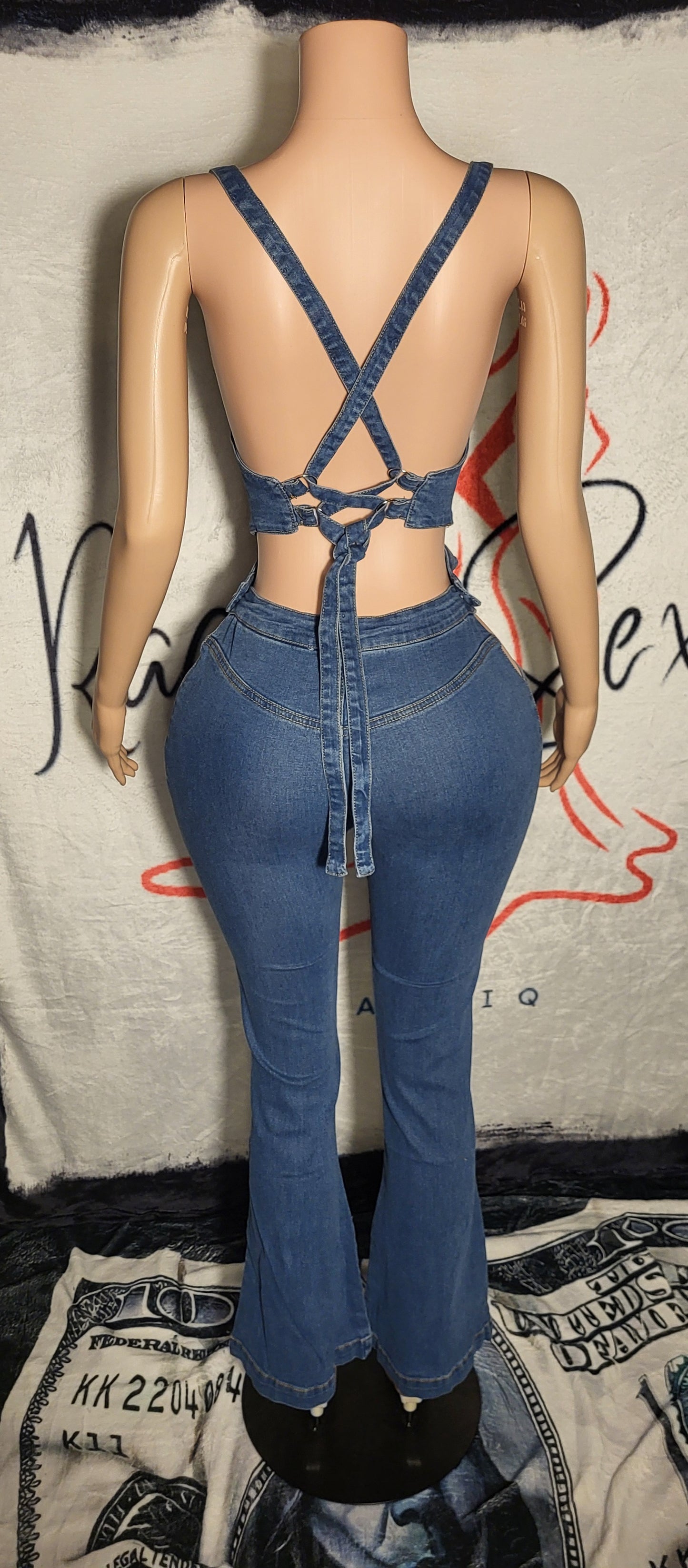 Blue Denim Criss Cross Jumpsuit