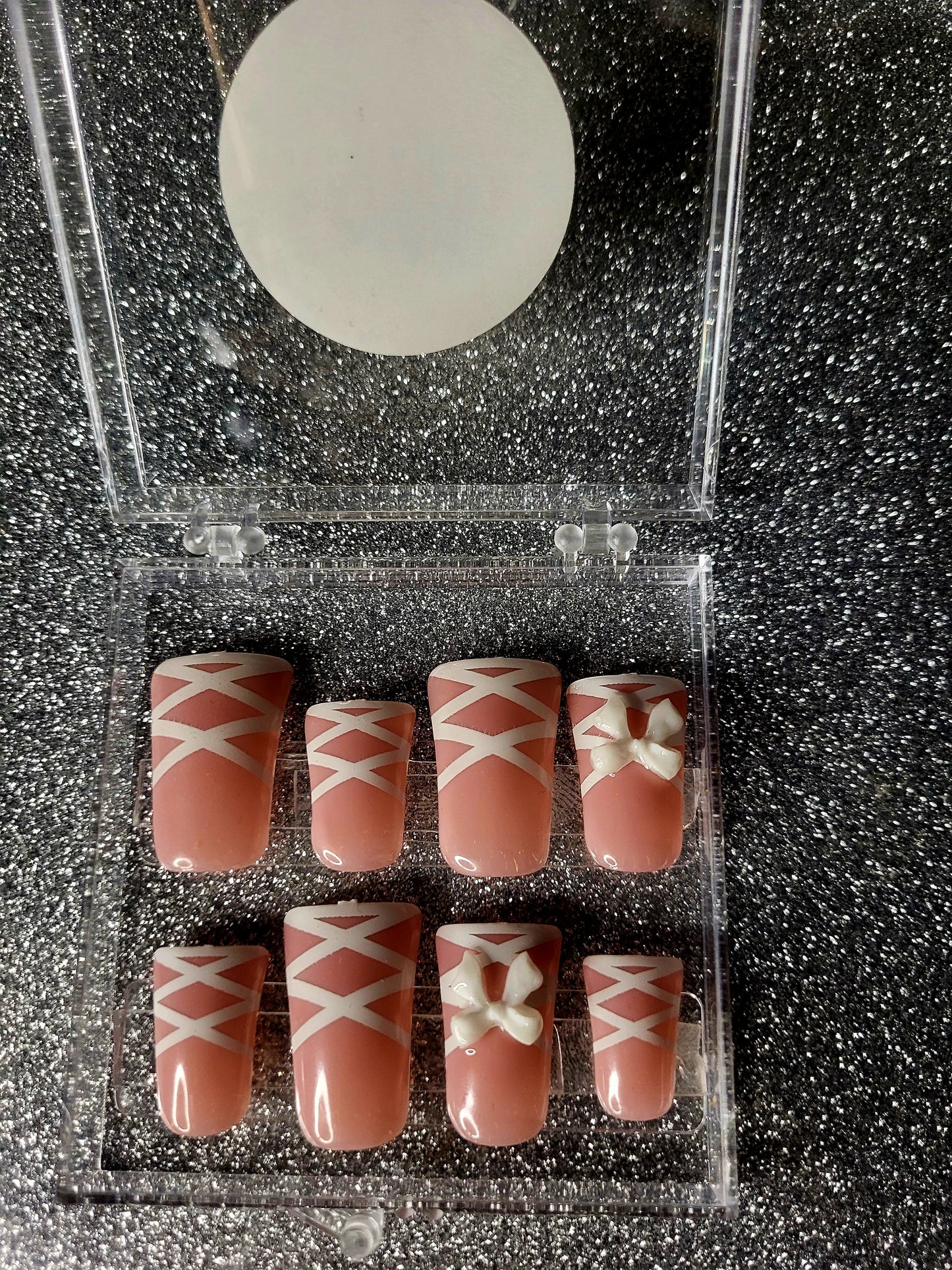 White Lace Up French Tips Press On Nails With 3D Bow