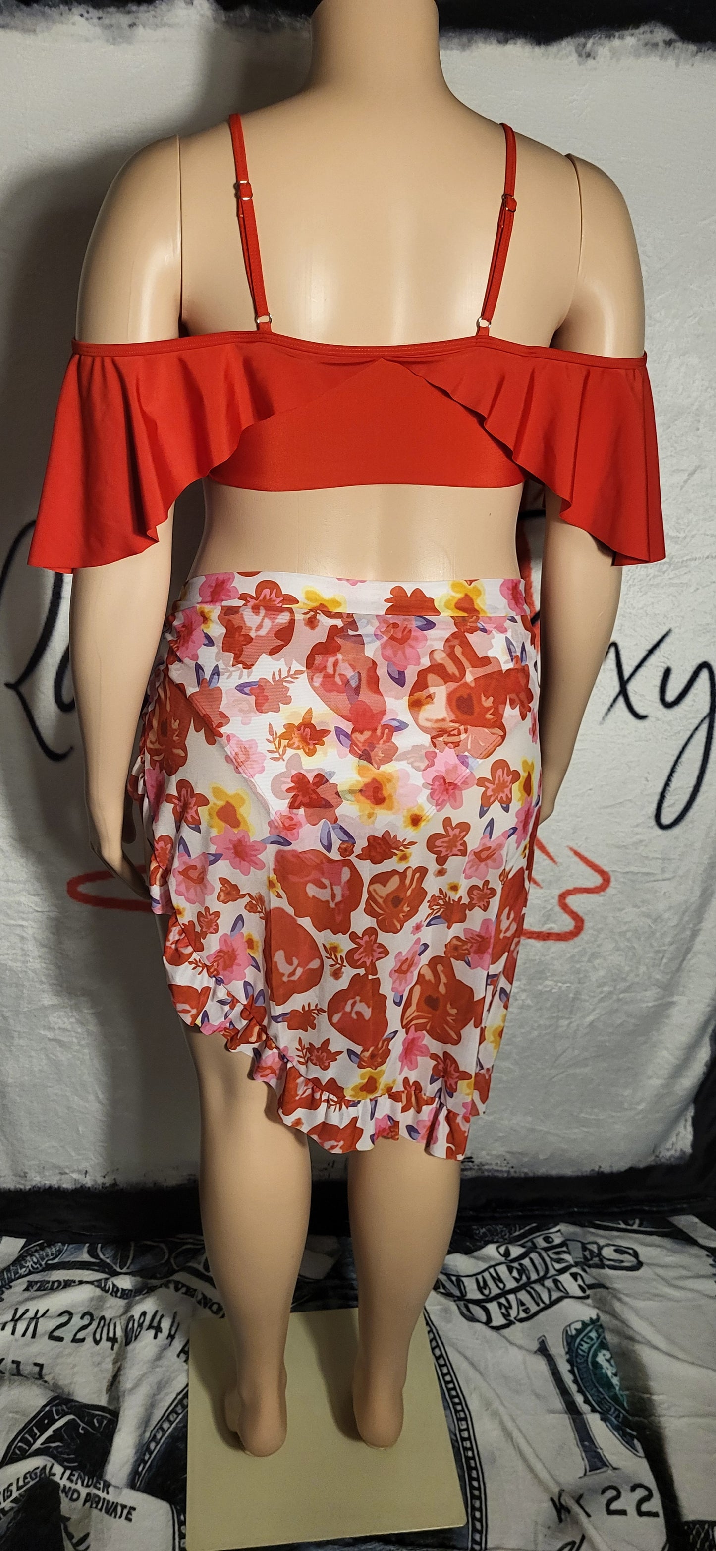 Floral Bikini And Skirt With Ruffles