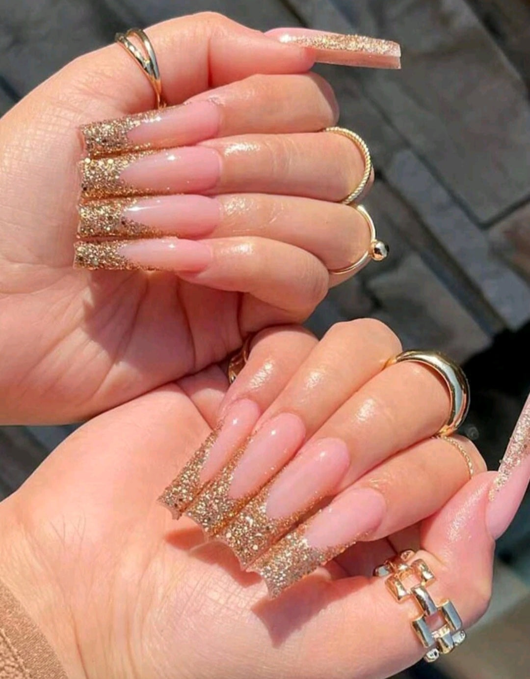 Glittery Gold French Tips Press On Nails