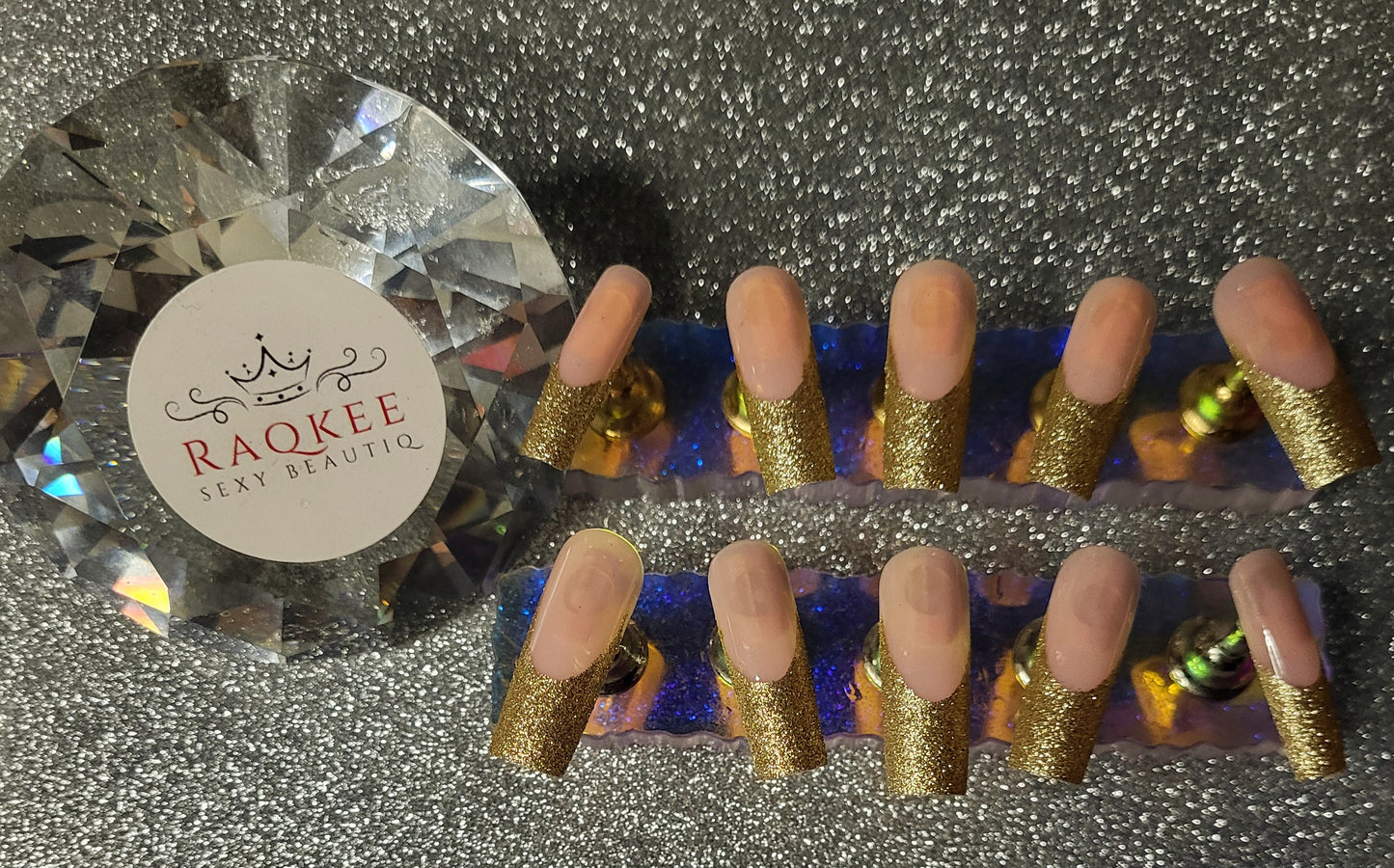 Glittery Gold French Tips Press On Nails