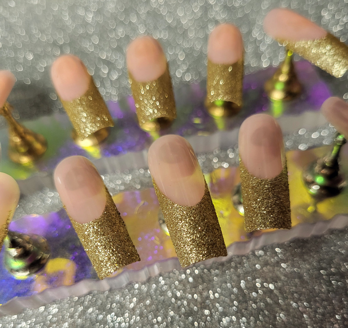 Glittery Gold French Tips Press On Nails