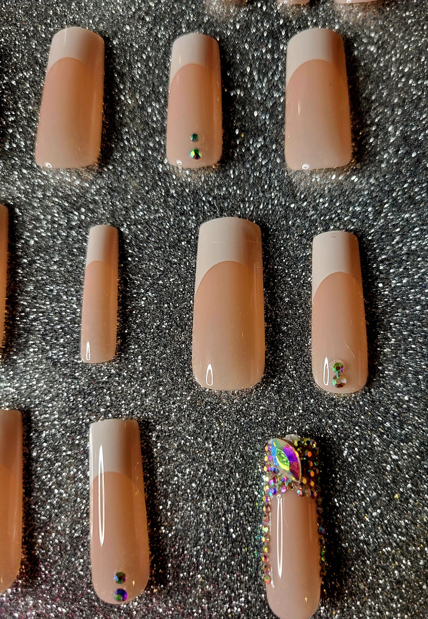 White And Rhinestone French Tips Press On Nails With Rhinestones