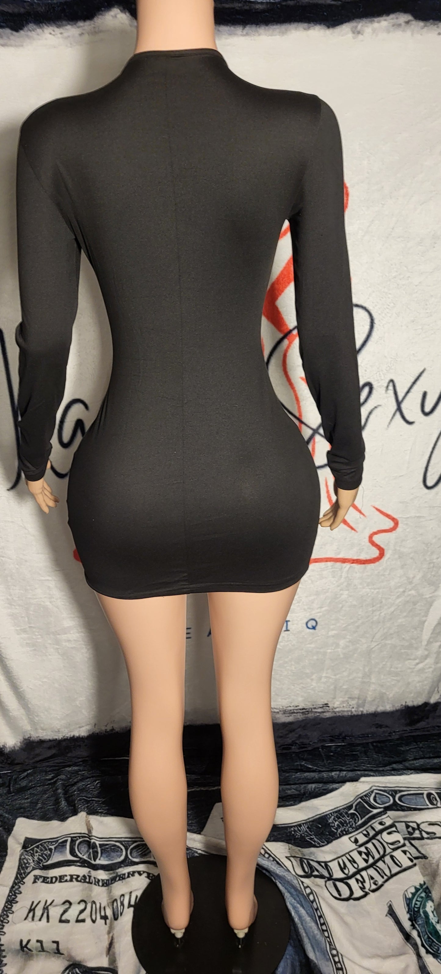 Black Open Front Lace Up Dress