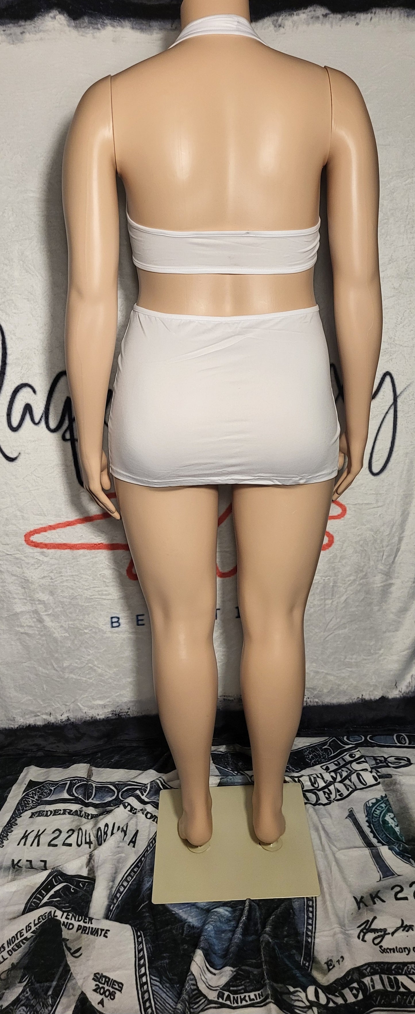 White Halter Dress With Hollow Out Designs