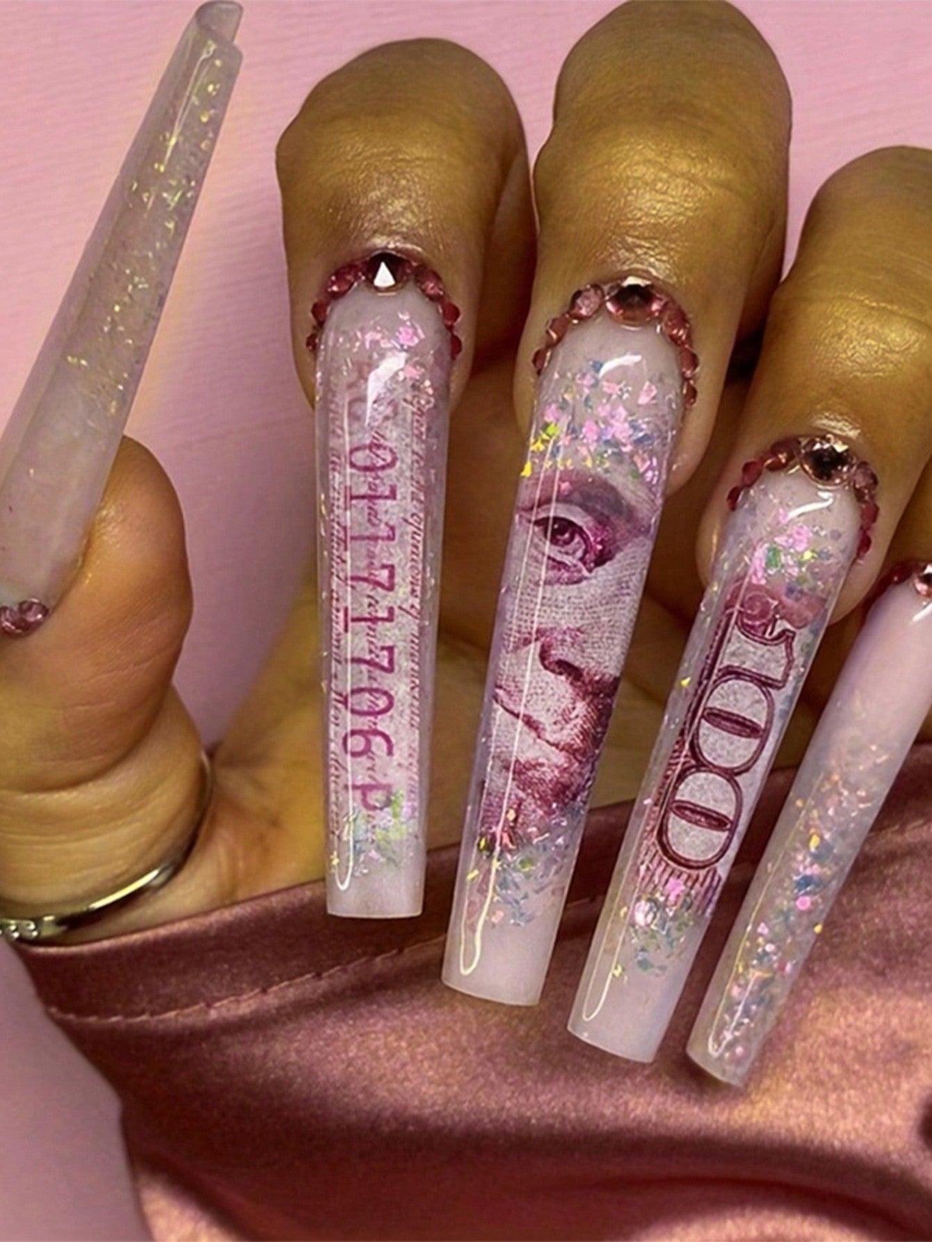Pink Money Design Press On Nails
