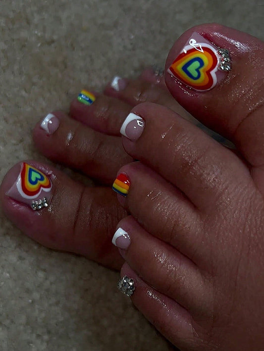Rainbow Heart Design Press On Nails