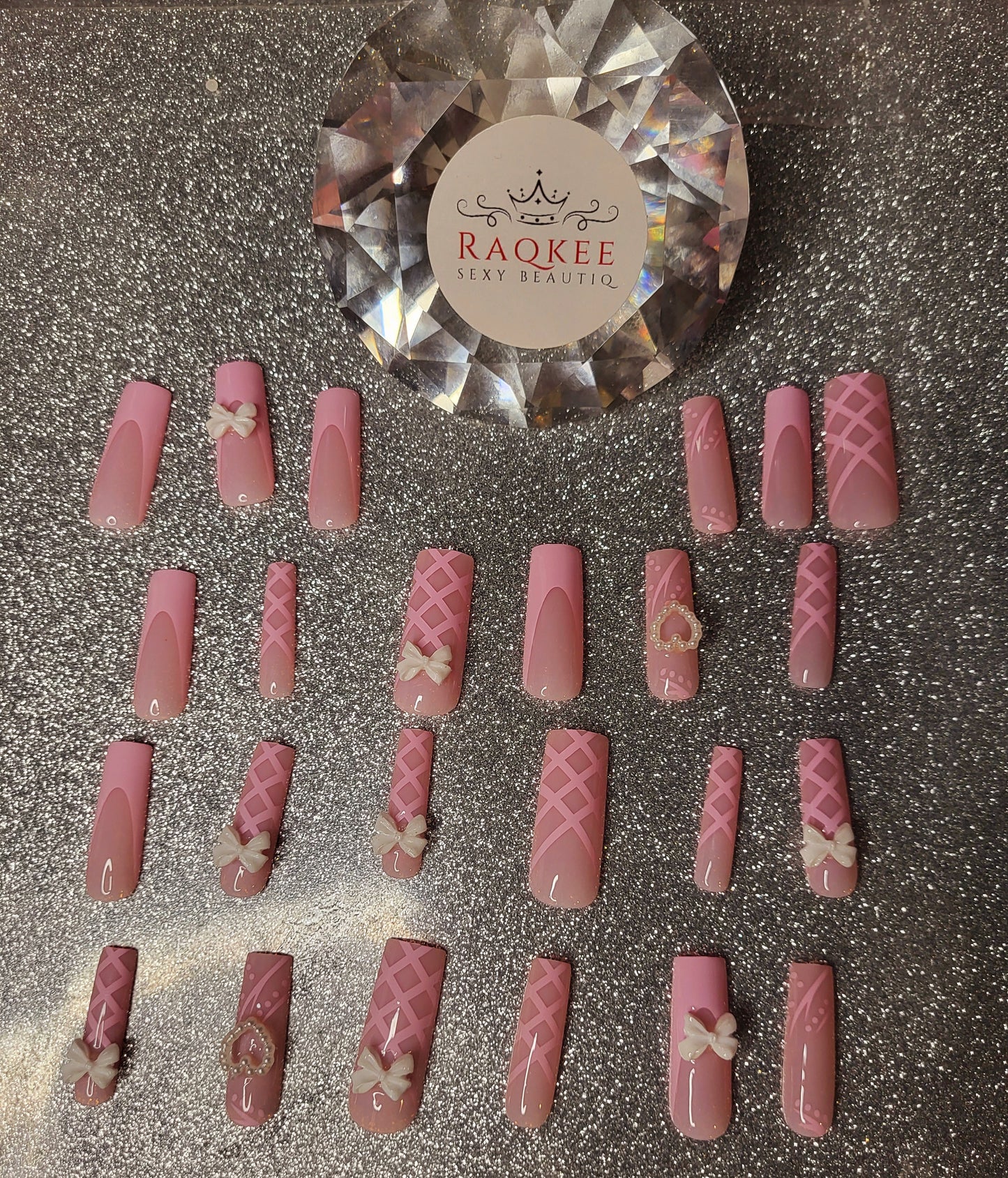 Pink French Tips Press On Nails With Heart And Bow Decor And Designs