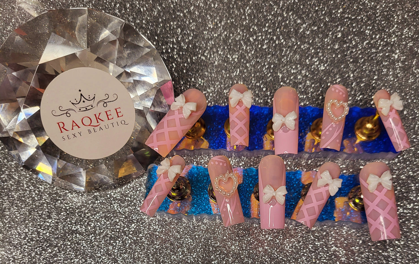 Pink French Tips Press On Nails With Heart And Bow Decor And Designs
