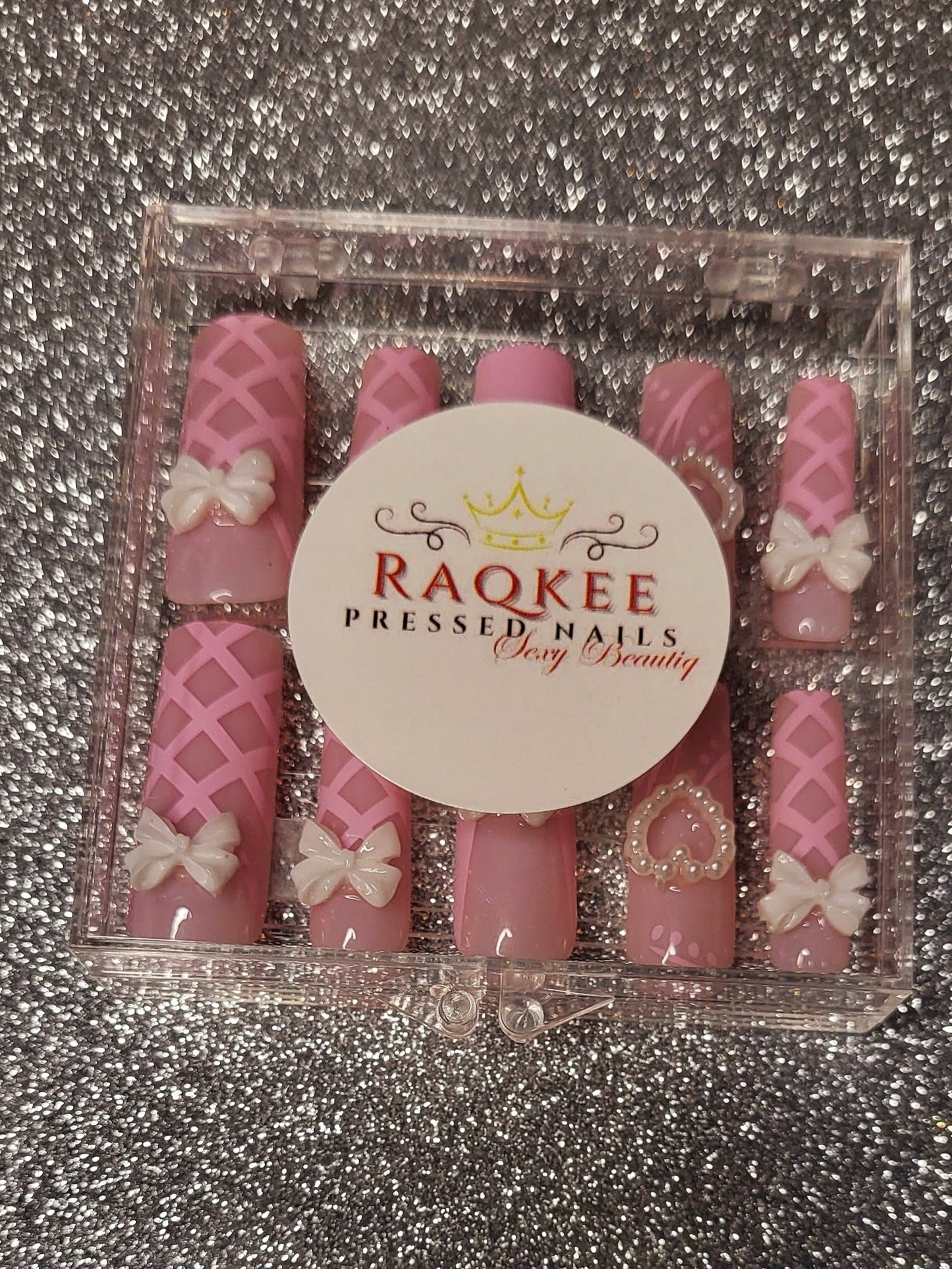 Pink French Tips Press On Nails With Heart And Bow Decor And Designs