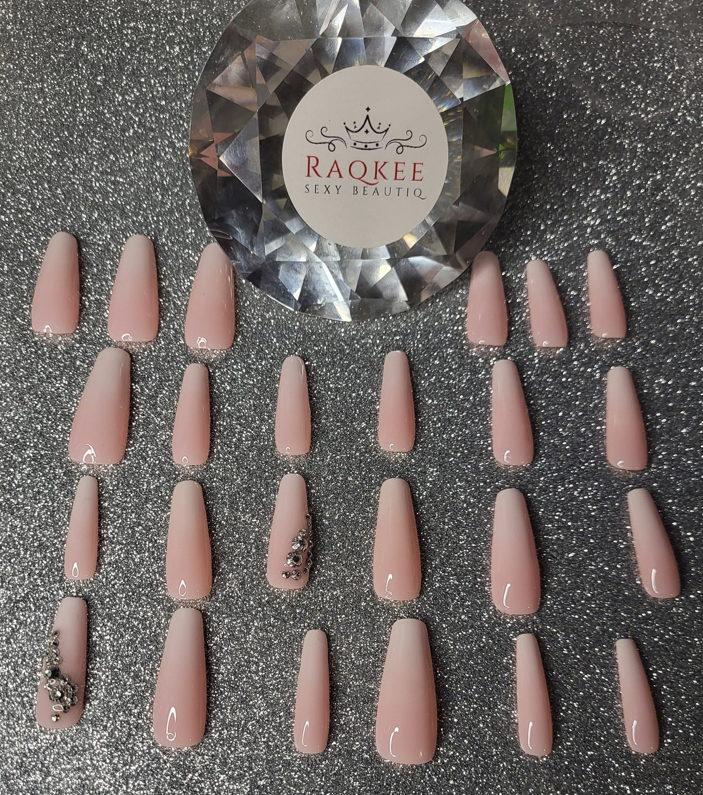 White Ombre Press On Nails With Rhinestones Decor