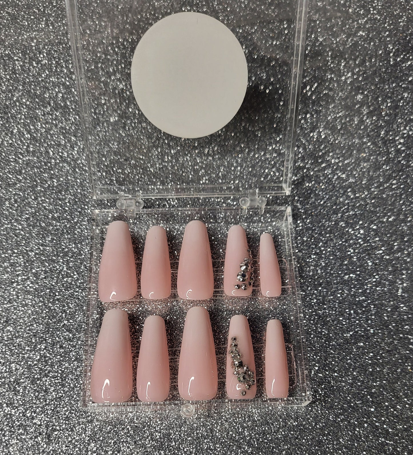 White Ombre Press On Nails With Rhinestones Decor
