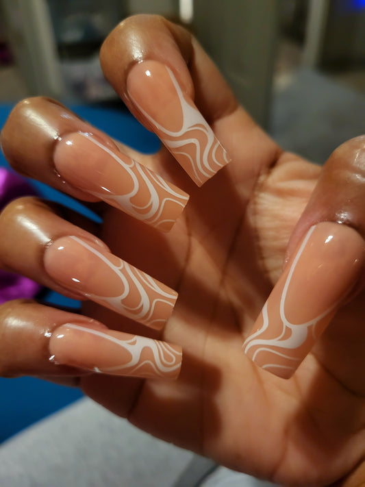 French Vanilla Swirls- White Swirly French Tips Press On Nails