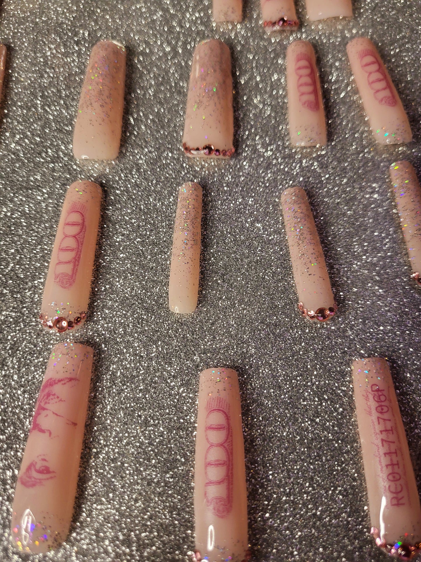 Pink Money Design Press On Nails
