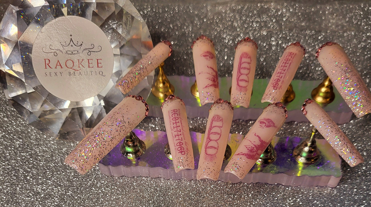 Pink Money Design Press On Nails