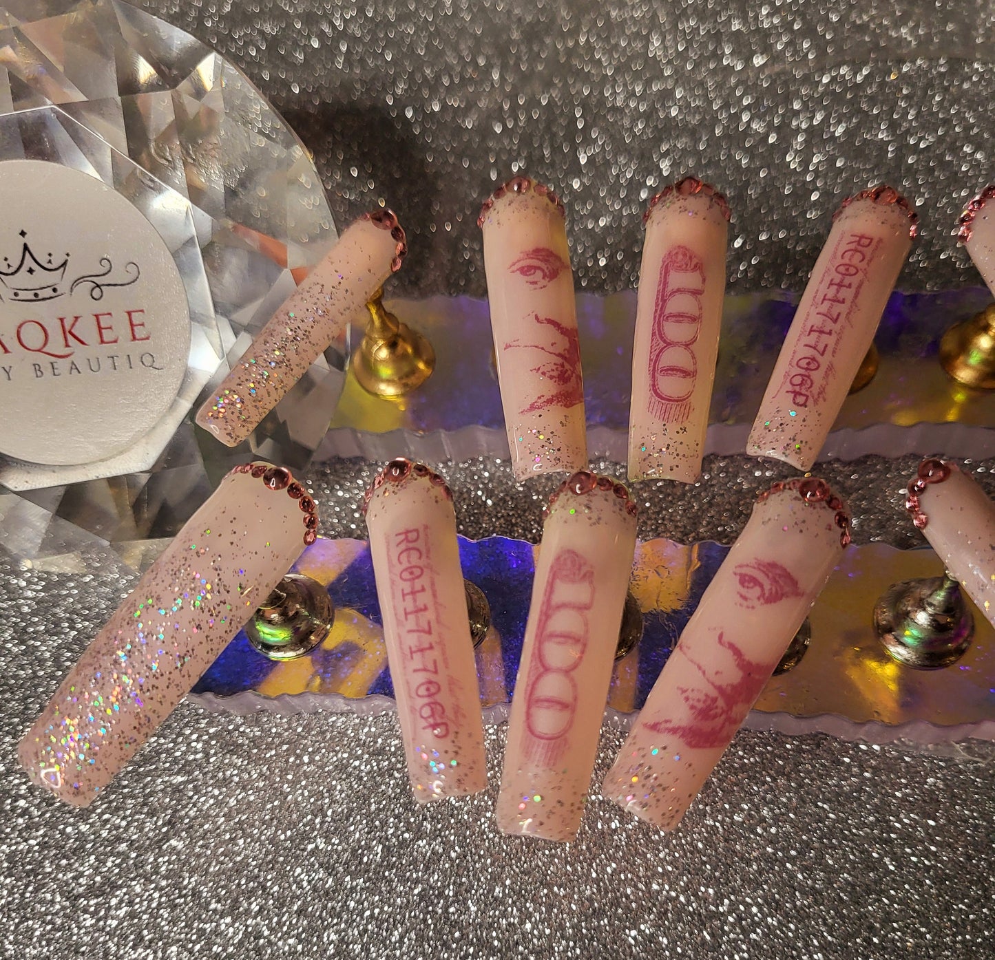 Pink Money Design Press On Nails