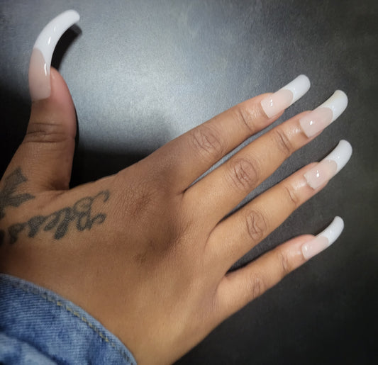 White French Tips Press On Nails With A Curve