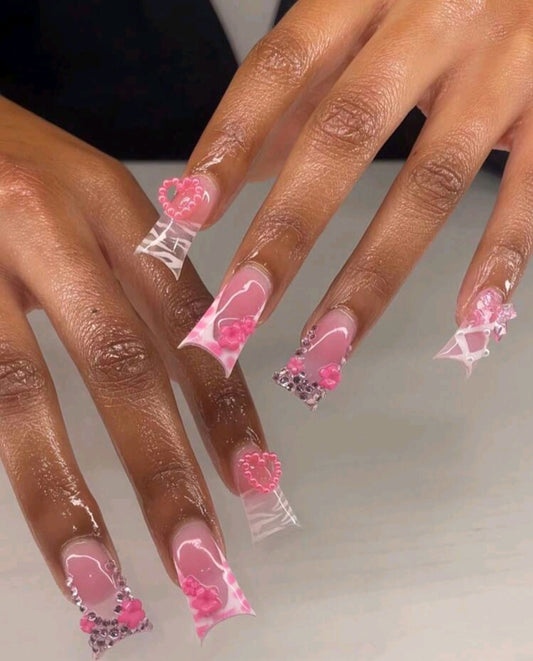 Zebra Print And Lace Up Patterns With 3D Decor Press On Nails
