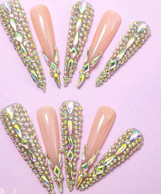 XL Full Rhinestones And Rhinestones French Tips Press On Nails