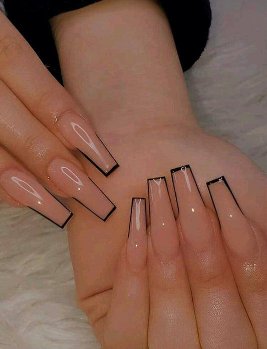 Black Thin French Tips Press On Nails