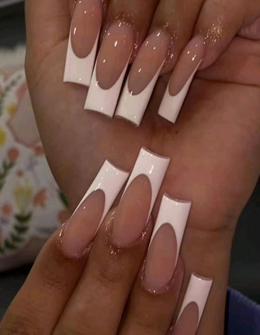 White French Tips Press On Nails- Medium