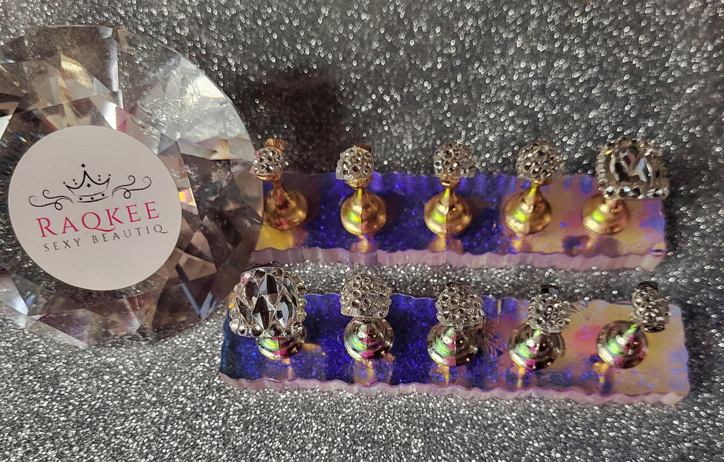Silver Rhinestones Press On Toe Nails