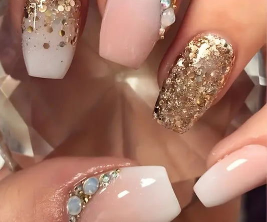 Gold And Ombre Press On Nails With Rhinestones