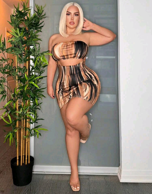 Brown Strapless Cut Out Dress