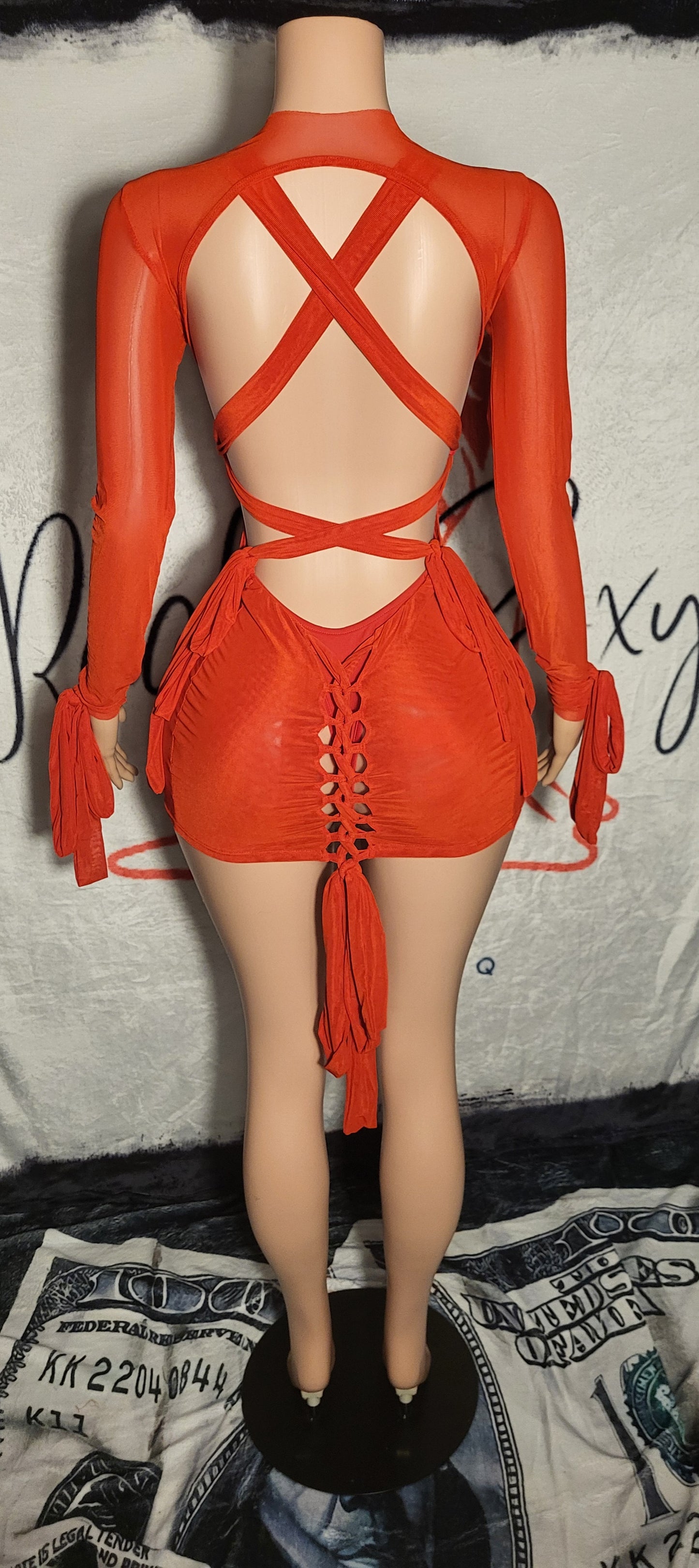 Red One Piece Bathing Suit With Hollow Out Back And Cover Up