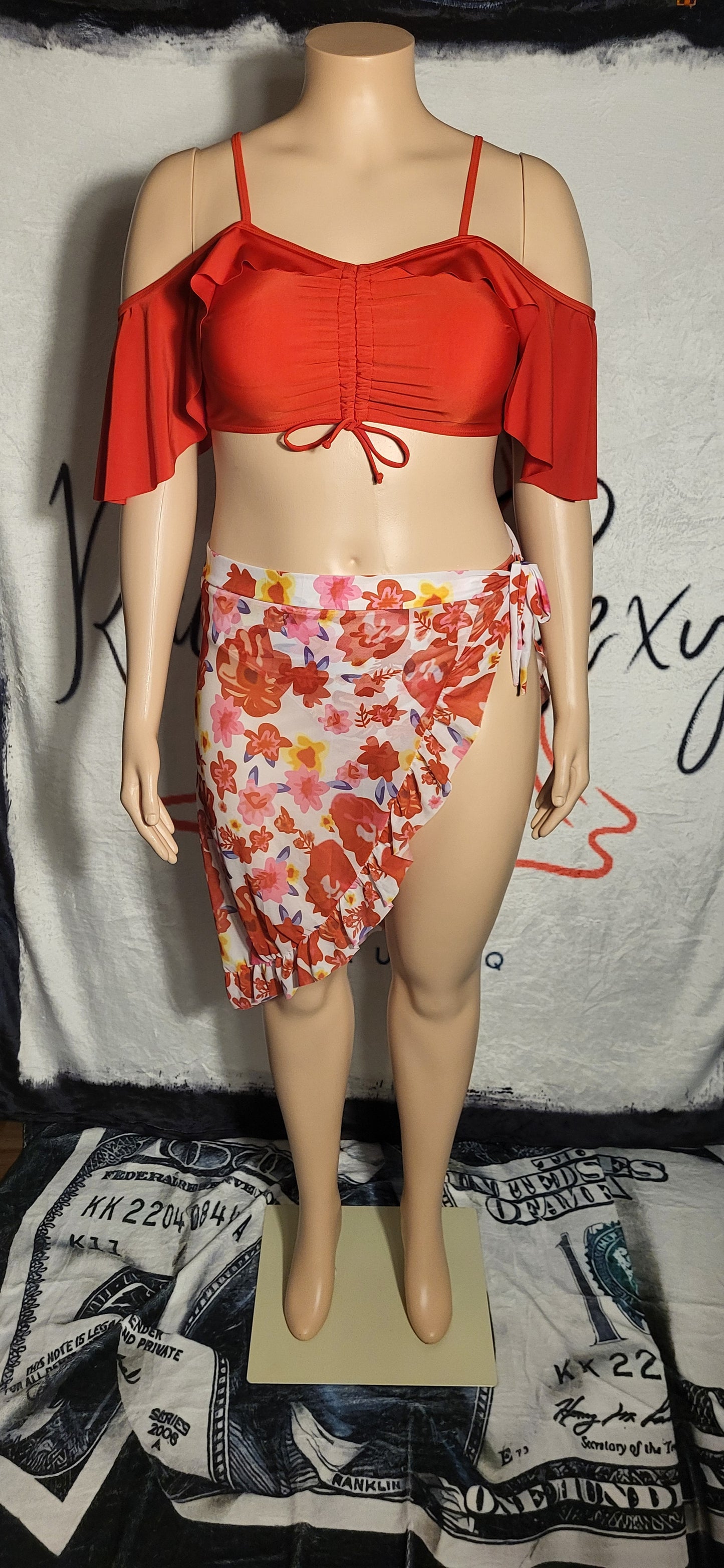 Floral Bikini And Skirt With Ruffles