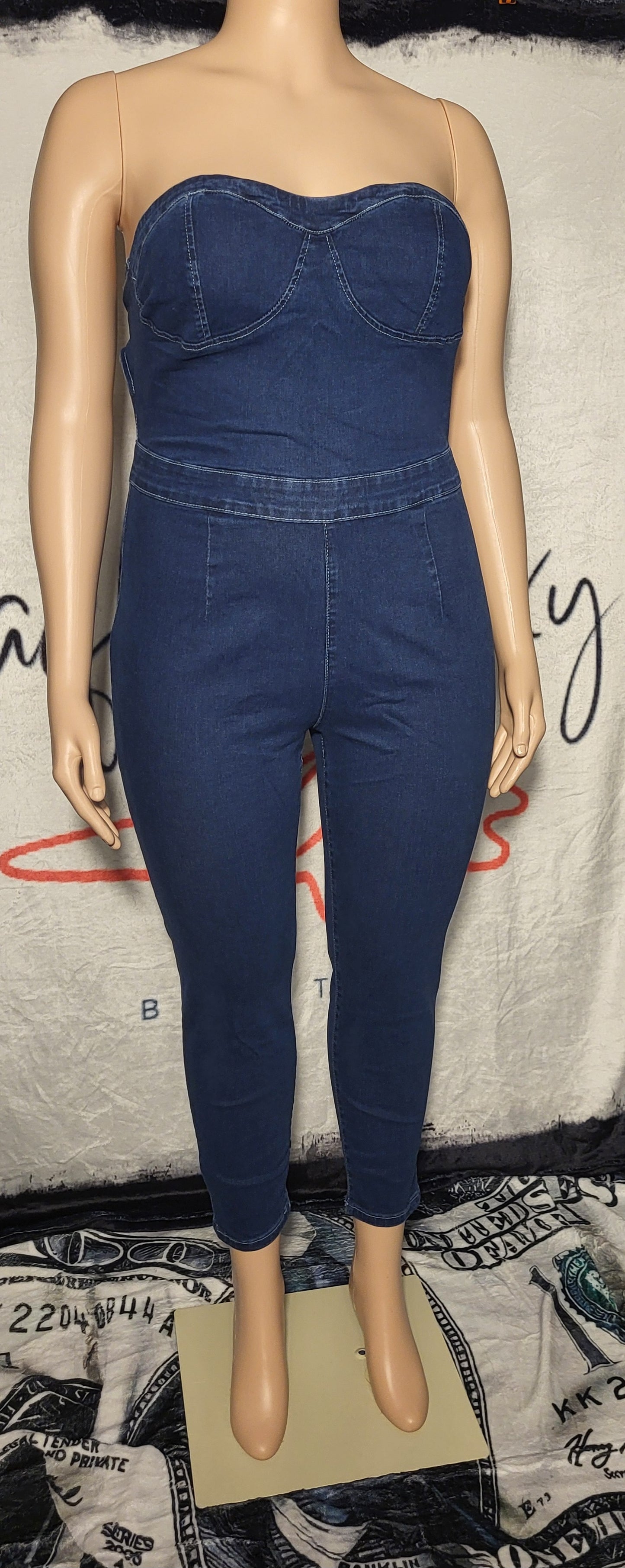 Blue Denim Strapless Jumpsuit