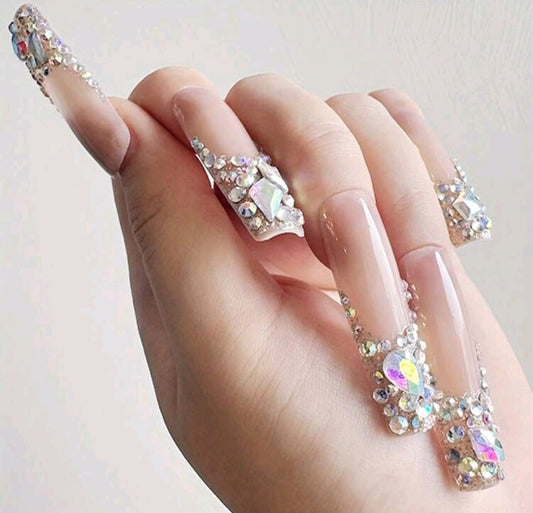 Rhinestone French Tips Press On Nails