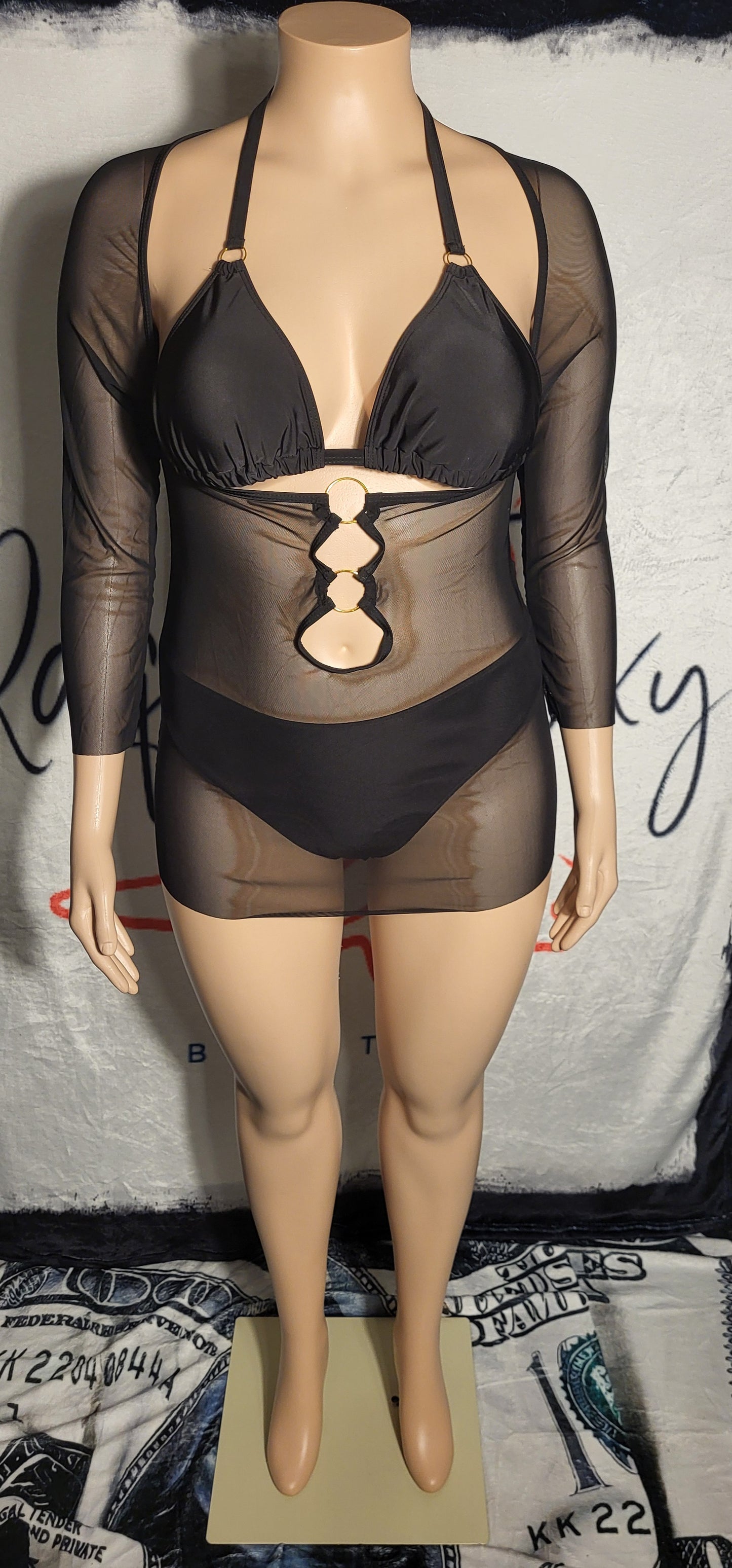 Black Bikini And Cover Up With Cut Out O-Rings