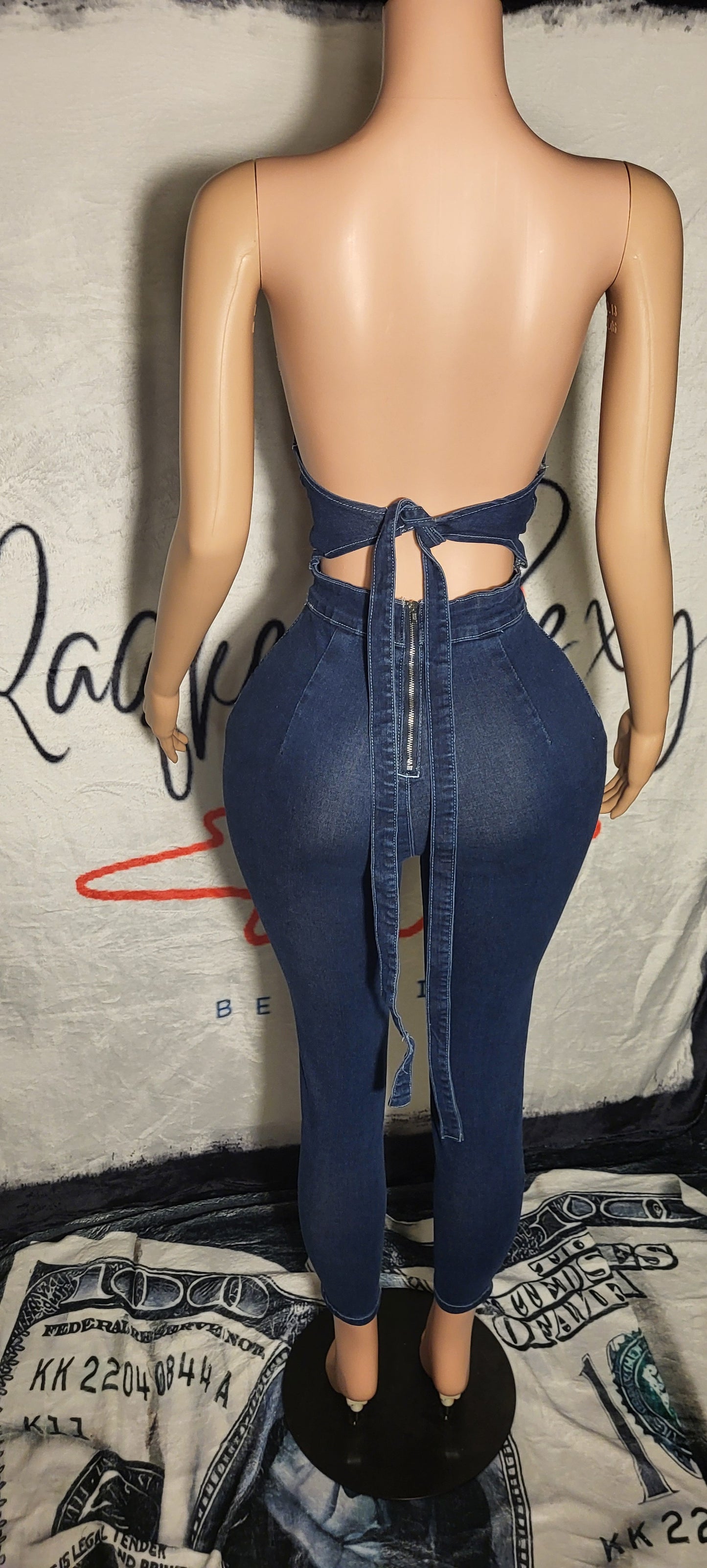 Blue Denim Strapless Jumpsuit