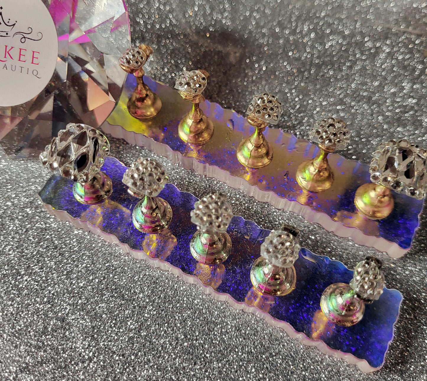 Silver Rhinestones Press On Toe Nails