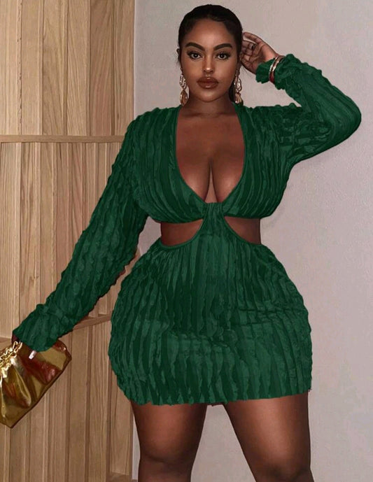 Green Sheer Cut Out Dress