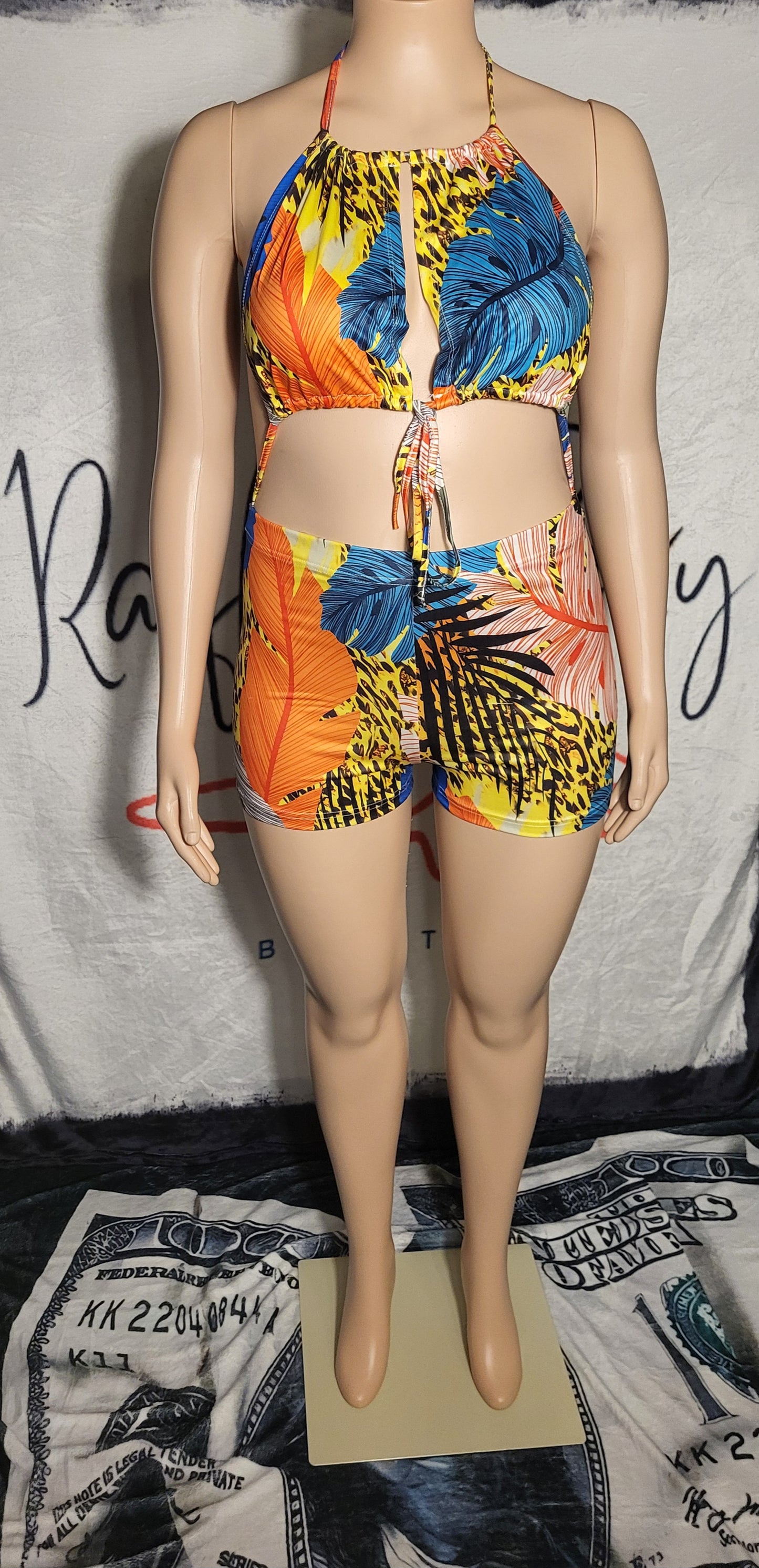 Tropical Tie Up Backless Romper
