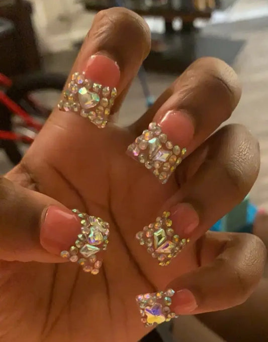 Rhinestones French Tips Press On Nails