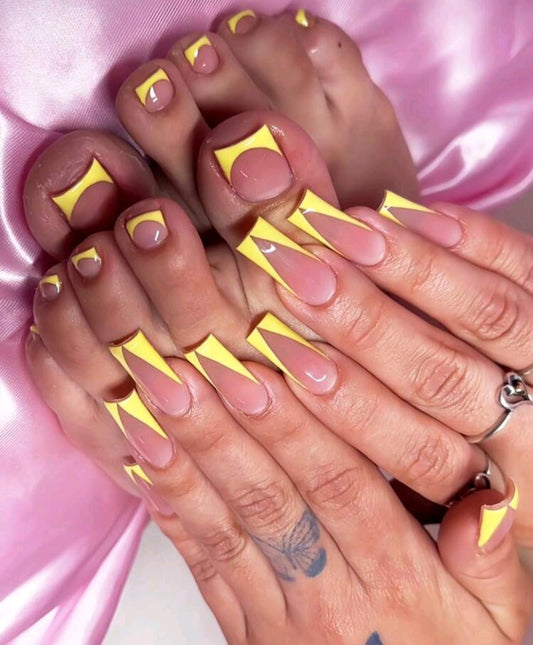Yellow French Tips Press On Nails And Toe Nails Set