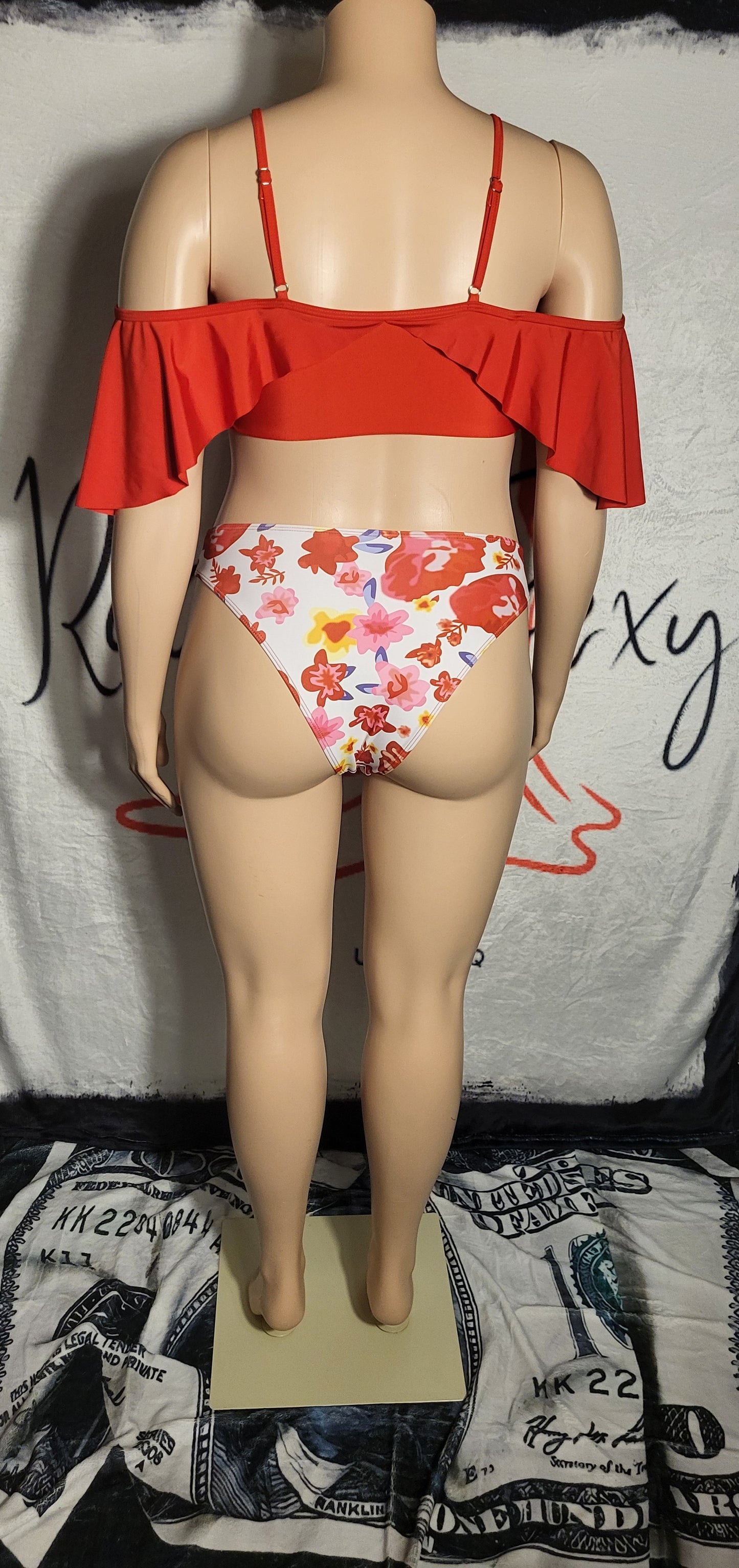 Floral Bikini And Skirt With Ruffles