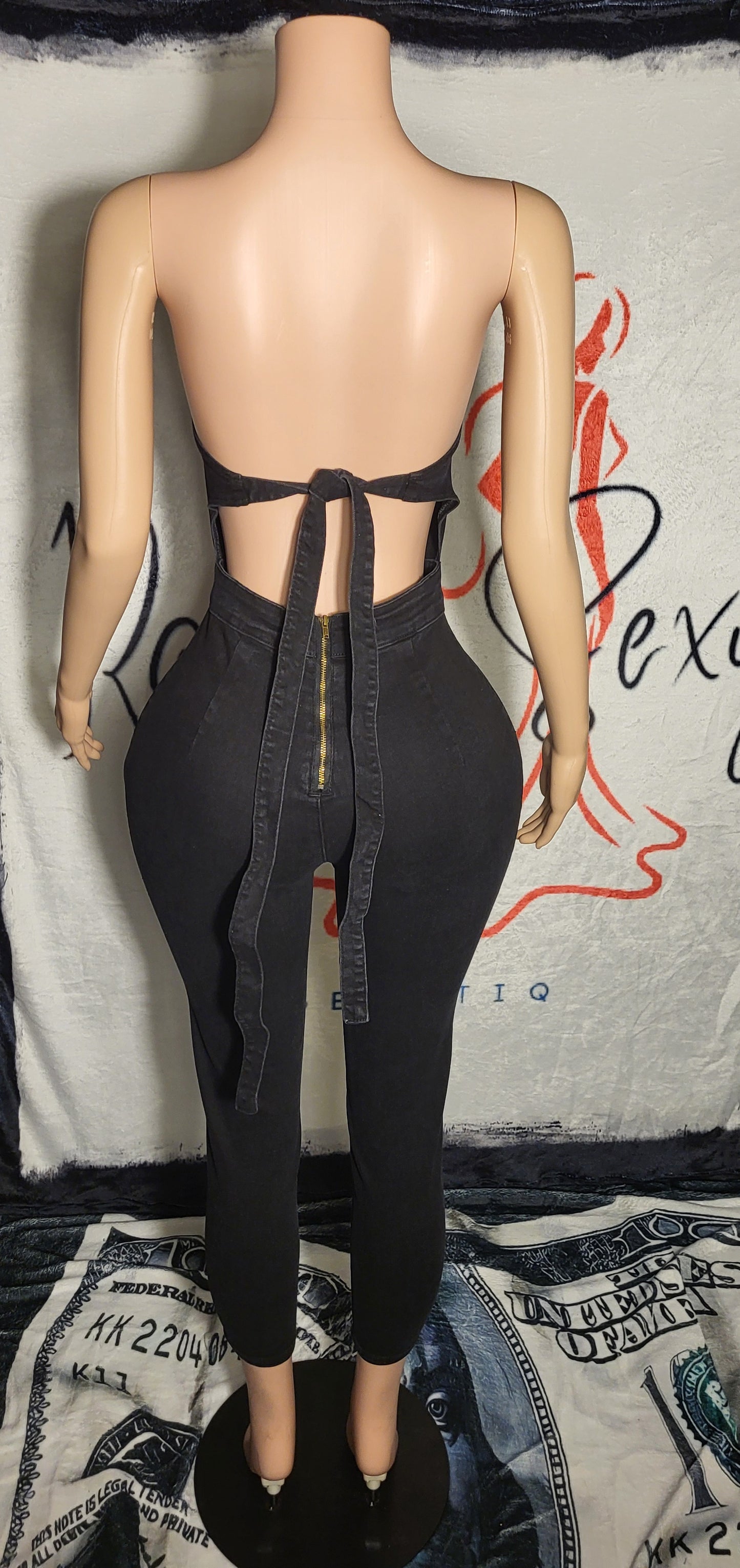 Black Denim Strapless Jumpsuit