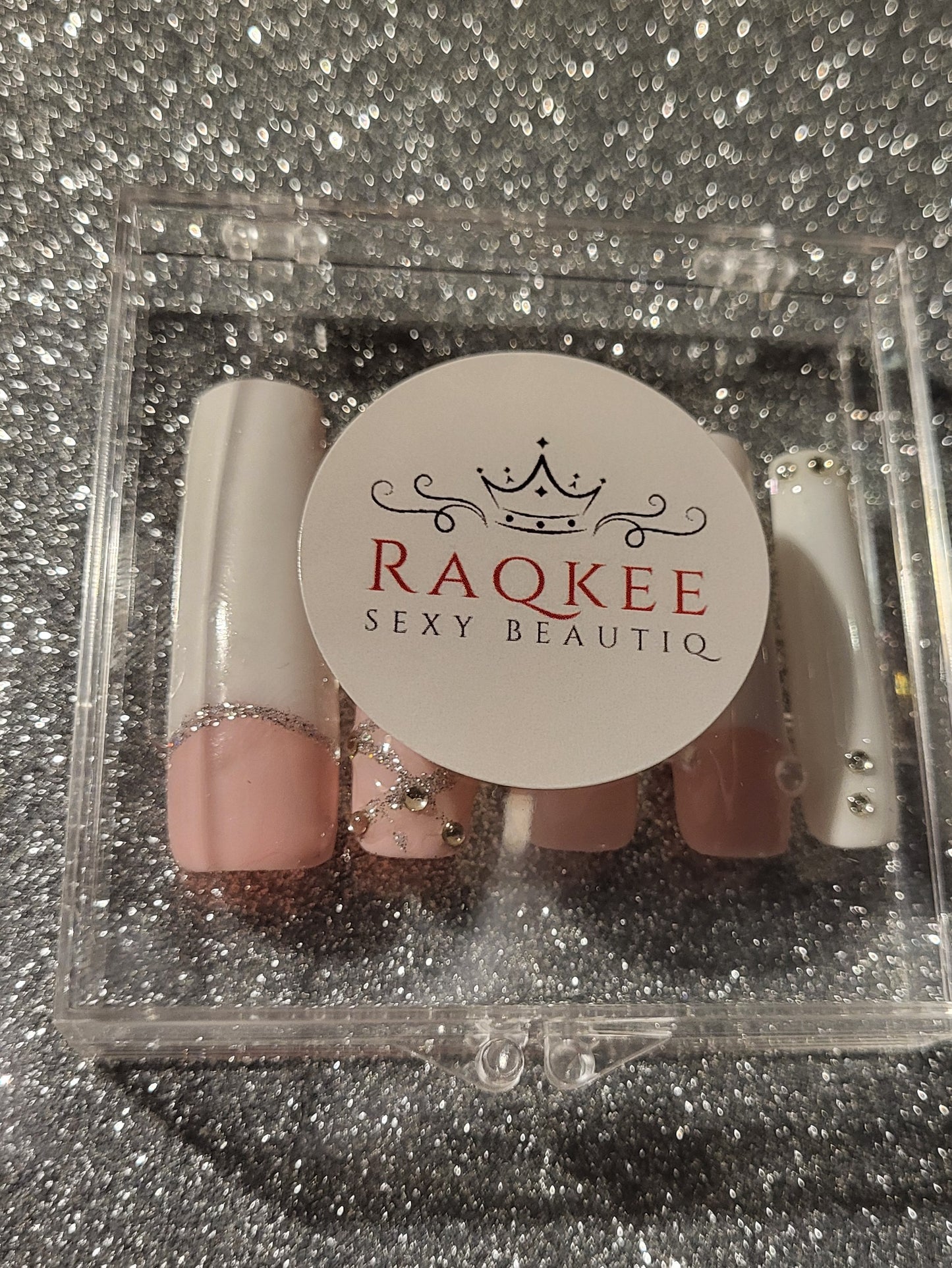 White French Tips Press On Nails With 3D Bow Decor And Rhinestones