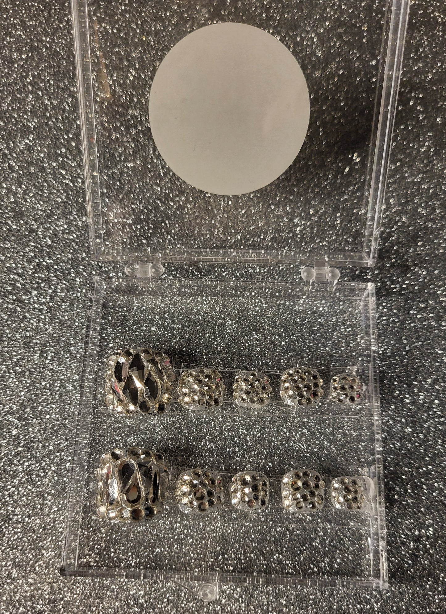 Silver Rhinestones Press On Toe Nails