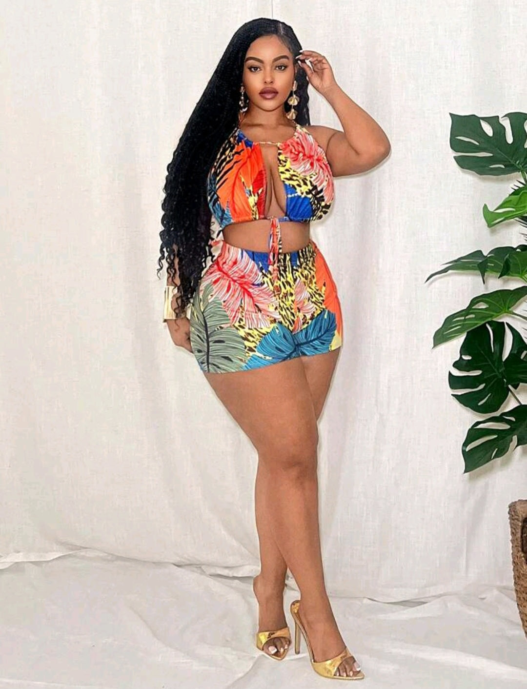 Tropical Tie Up Backless Romper